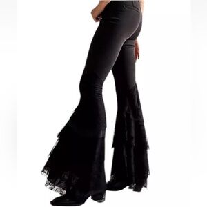 Free People Womens We The Free Mystique High Rise Lace Flare Jeans Black Size 28